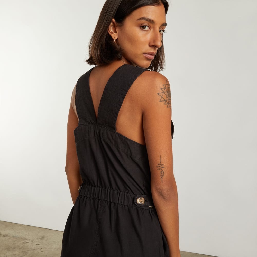 Everlane Fatigue Apron Jumpsuit XS 00 Washed Black Organic Cotton Linen Utility - Picture 11 of 12